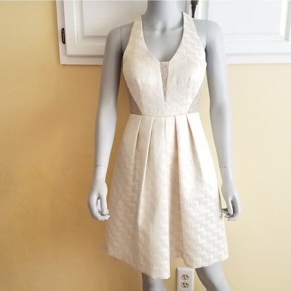 PHOEBE Couture Shimmer Fit Flare Dress - Picture 2 of 8